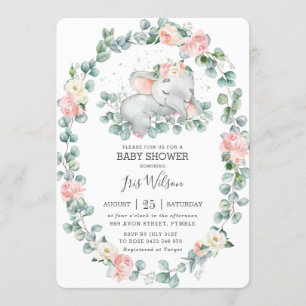 Invitación Chica de Baby Shower de elefante suave y verde