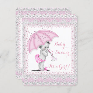 Invitación Chica de Baby Shower de época con paraguas rojos