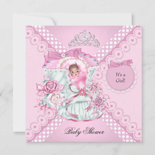 Invitación Chica de Baby Shower de época Princesa Blanca Rosa (Anverso)