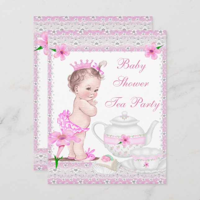 Invitación Chica de Baby Shower de época Princesa Fiesta de t (Anverso / Reverso)