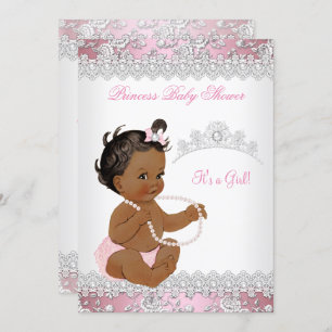 Invitación Chica de Baby Shower de etnia Rosa rosada Pearl Si