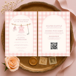 Invitación Chica de Baby Shower de Golf a Cuadros Rosa Todo e