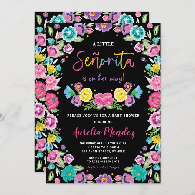 Invitación Chica de Baby Shower de la floral floral española  (Anverso / Reverso)
