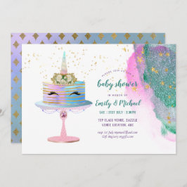 Invitación Chica de BABY SHOWER de pasteles de unicornio de o