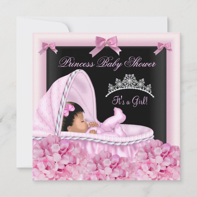 Invitación Chica de Baby Shower de princesitas afroamericanas (Anverso)