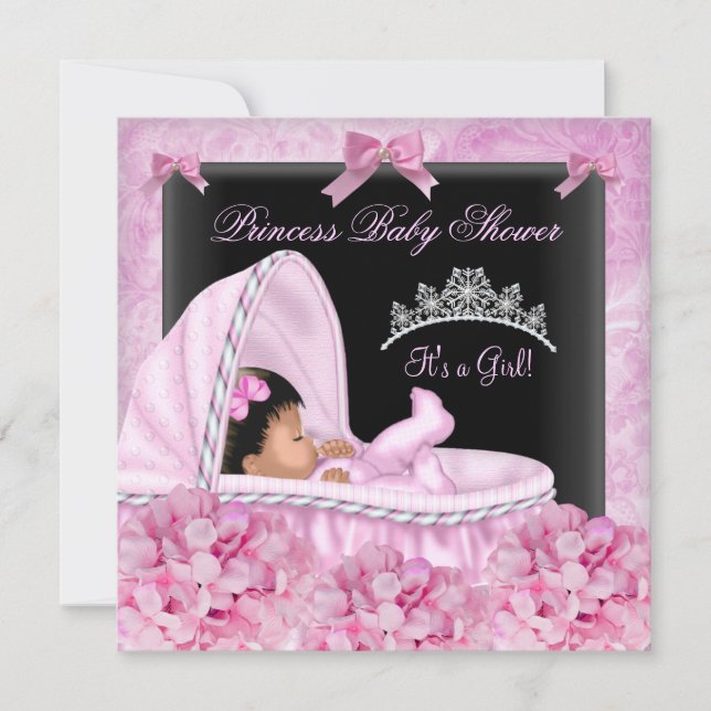 Invitación Chica de Baby Shower de princesitas afroamericanas (Anverso)