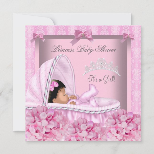 Invitación Chica de Baby Shower de princesitas afroamericanas (Anverso)