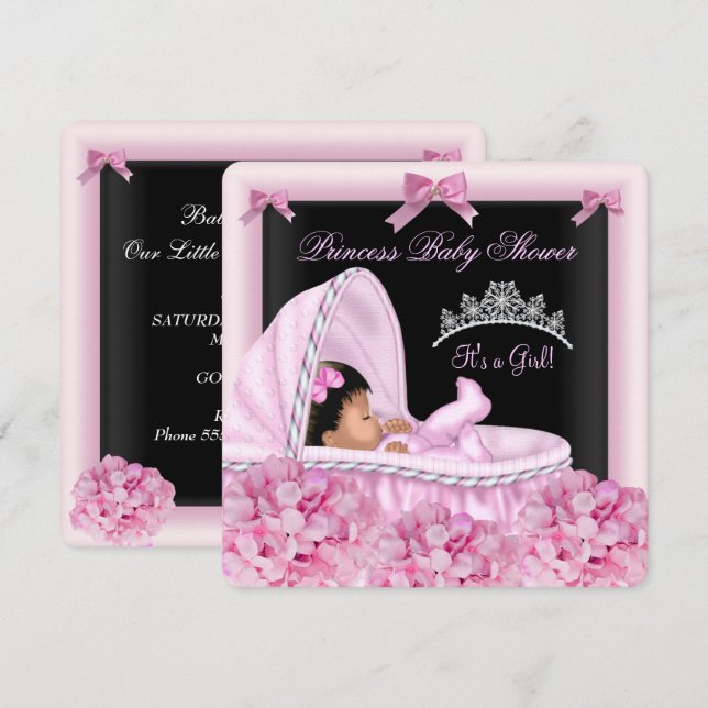 Invitación Chica de Baby Shower de princesitas afroamericanas (Anverso / Reverso)