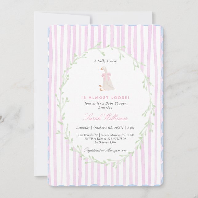 Invitación Chica de Baby Shower de Silly Goose (Anverso)