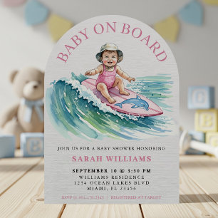 Invitación Chica de Baby Shower de Surf de Acuarela Baby on B