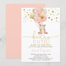 Invitación Chica de Baby Shower de Teddy Bear Balloons