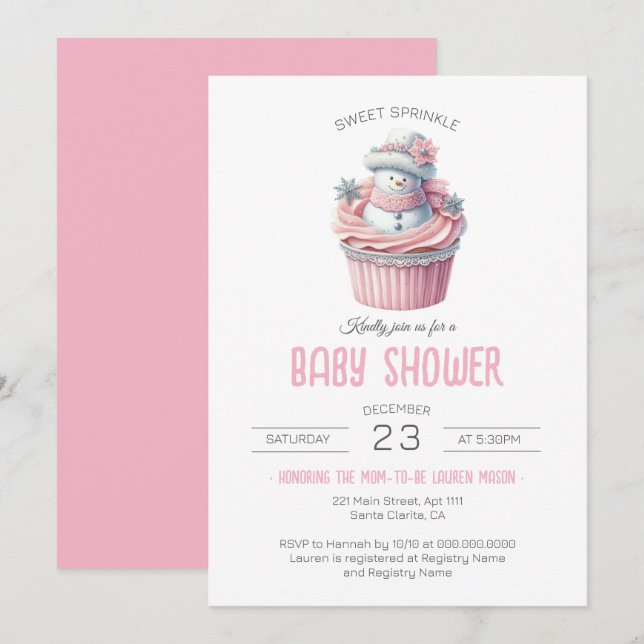 Invitación Chica de Baby Shower de Torta Rosa Dulce (Anverso / Reverso)