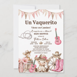 Invitación Chica de Baby Shower de Un Vaquerito Viene en Cami