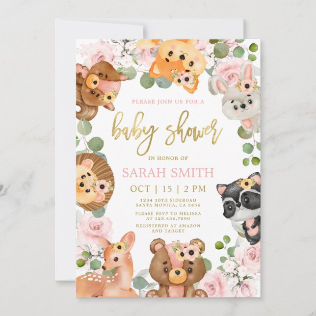 Invitación Chica de Baby Shower de Woodland (Anverso)