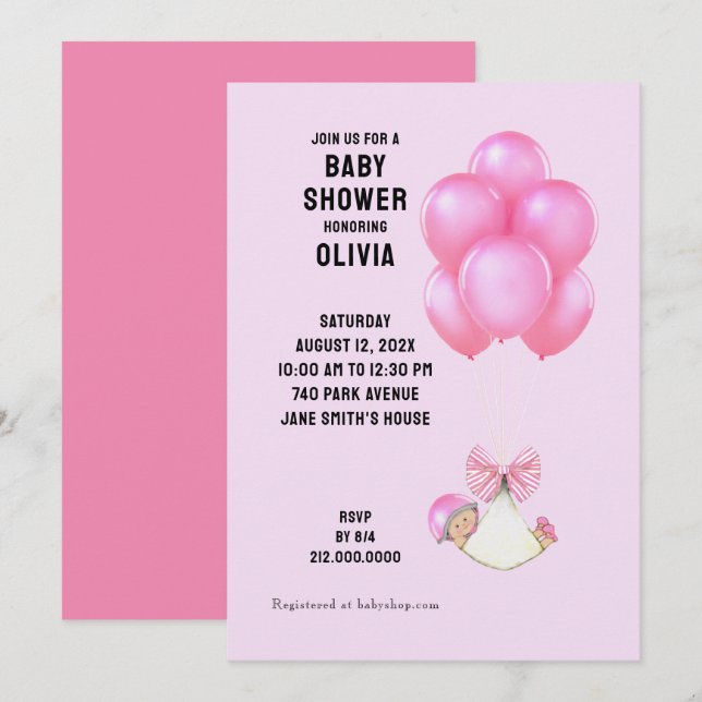 Invitación Chica de Baby Shower dulce (Anverso / Reverso)