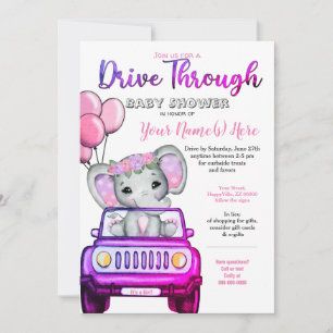 Invitación Chica De Baby Shower Elephant Pink Purple
