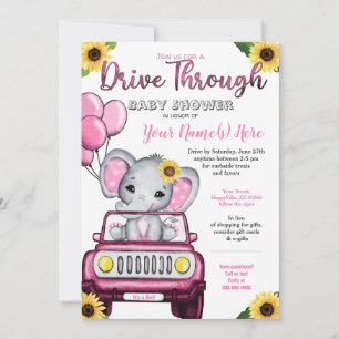 Invitación Chica De Baby Shower Elephant Sunflower