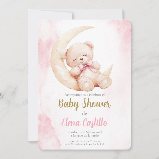Invitación Chica de Baby Shower en español (Anverso)