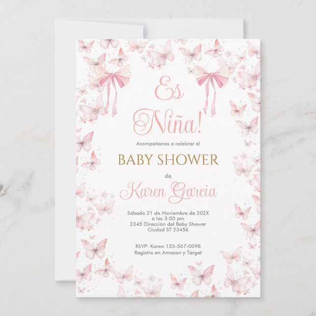 Invitación Chica de Baby Shower en español (Anverso)