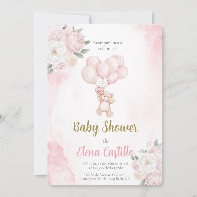 Invitación Chica de Baby Shower en español (Anverso)
