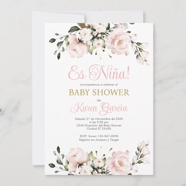 Invitación Chica de Baby Shower en español (Anverso)