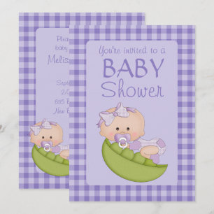 Invitación Chica de Baby Shower en Pod Purple