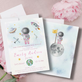 Invitación Chica de Baby Shower espacial Astronauta estrella 