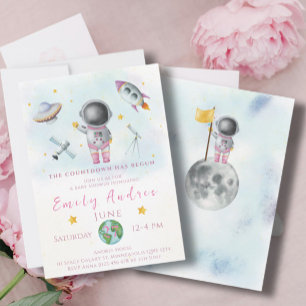 Invitación Chica de Baby Shower espacial Astronauta estrella