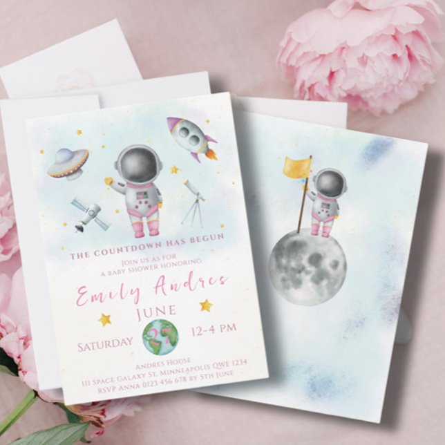 Invitación Chica de Baby Shower espacial Astronauta estrella  (Subido por el creador)