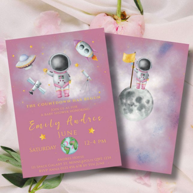 Invitación Chica de Baby Shower espacial Astronauta estrella  (Subido por el creador)