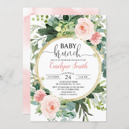 Invitación Chica de Baby Shower Eucalyptus Pink Gold Brunch