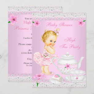 Invitación Chica de Baby Shower Fiesta de Té Alto Rosa Rubio