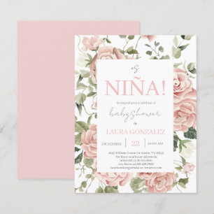 Invitación Chica de Baby Shower Floral Rosa Español