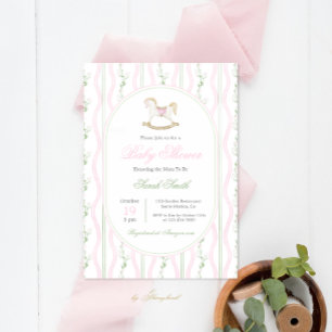 Invitación Chica de Baby Shower Grandmillennial Rocse Horse