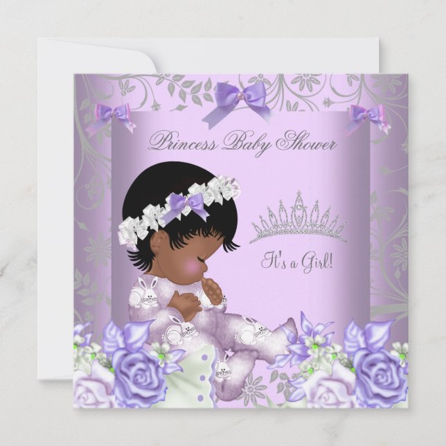 Invitación Chica de Baby Shower Gray Lavender African America (Anverso)