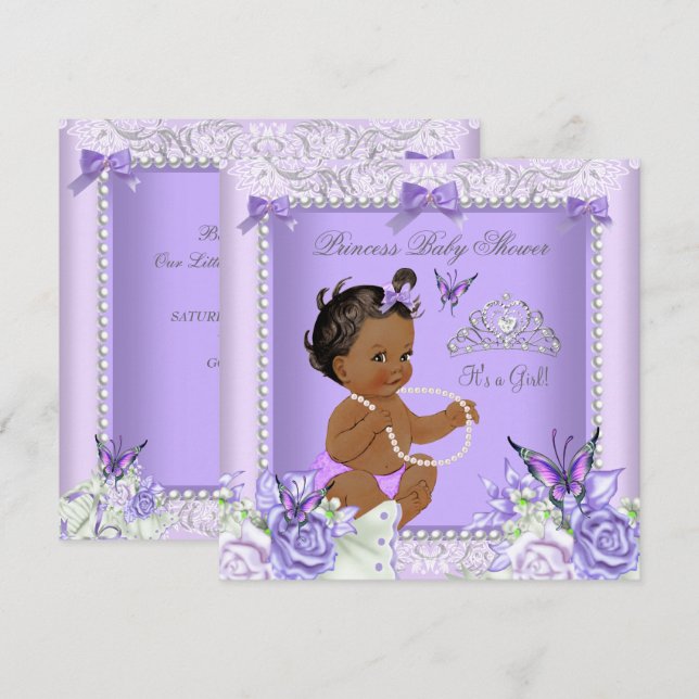 Invitación Chica de Baby Shower Gray Lavender African America (Anverso / Reverso)