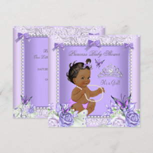 Invitación Chica de Baby Shower Gris Lavanda Afroamericana