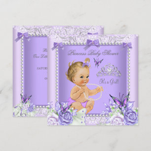 Invitación Chica de Baby Shower Gris Lavanda Bebé Rubia