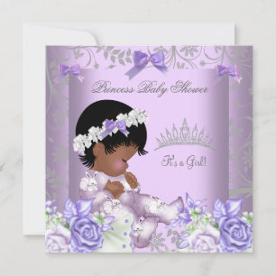 Invitación Chica de Baby Shower Lavanda Gris Afroamericana