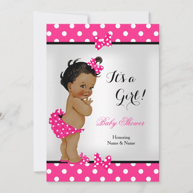 Invitación Chica de Baby Shower lindo de etnia negra rosada (Anverso)