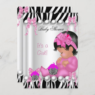 Invitación Chica de Baby Shower lindo quequito de cebra rosa
