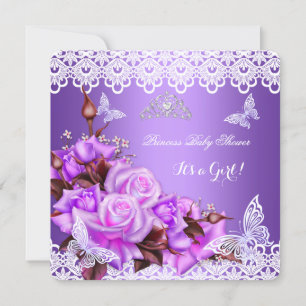 Invitación Chica de Baby Shower Mariposa Rosas Lilas Rosa Púr