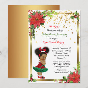 Invitación CHICA de Baby Shower, navidad, blanco y gold_Ebony