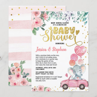 Invitación Chica De Baby Shower Parade Elefante Rosa