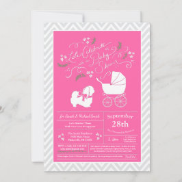 Invitación Chica de Baby Shower Perro Pekingese Rosa