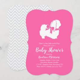 Invitación Chica de Baby Shower Perro Pekingese Rosa