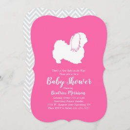 Invitación Chica de Baby Shower Perro Pekingese Rosa