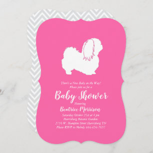 Invitación Chica de Baby Shower Perro Pekingese Rosa