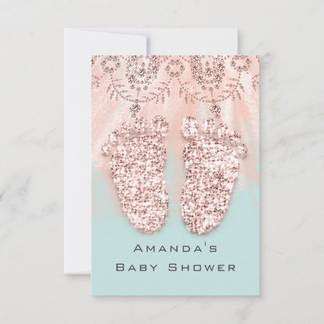 Invitación Chica de Baby Shower pies plateados niño Rosa Purp (Reverso)