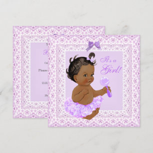 Invitación Chica de Baby Shower Preciosa Encaje Lavanda Étnic